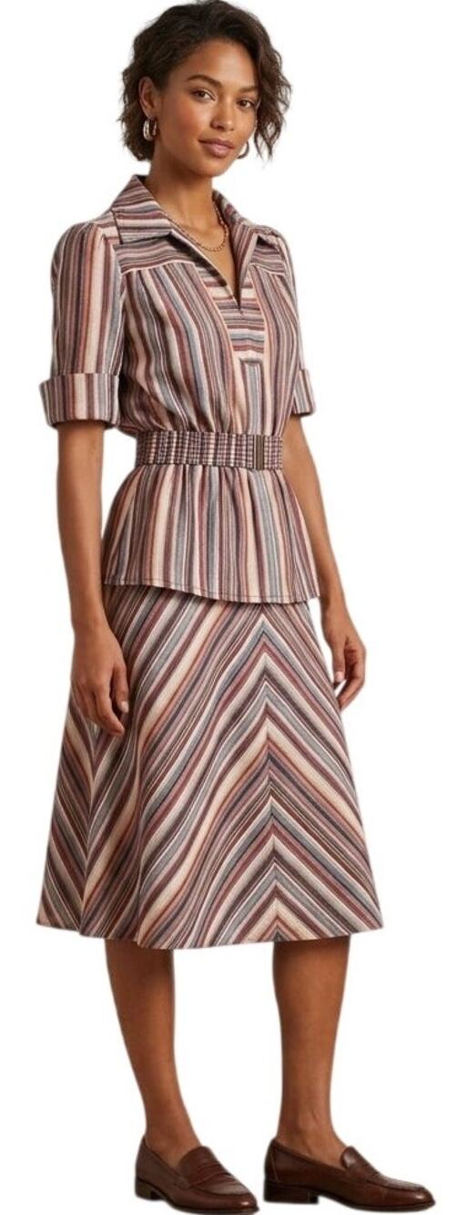 NWT VTG 70s SILTEX 3 Piece Contrasting Stripe Retro Skirt Set SZ 8